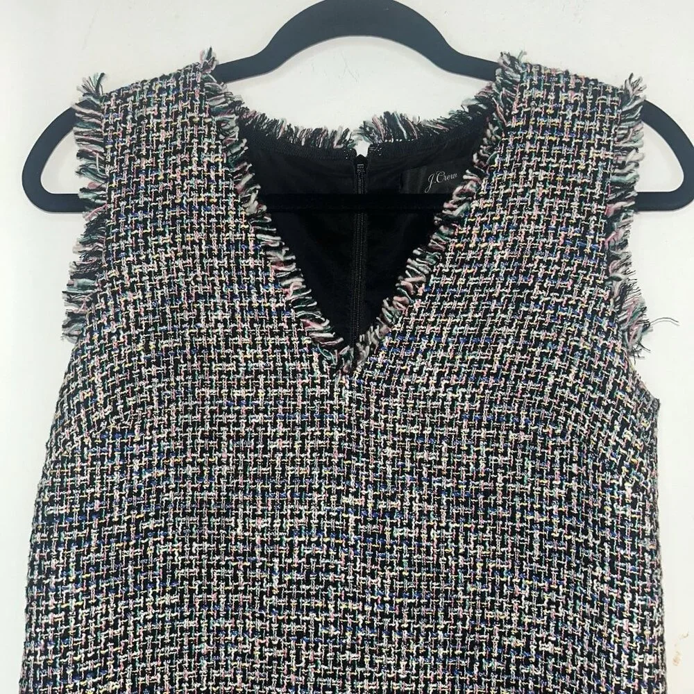J.Crew Multicolored Metallic Tweed  V-neck Fringed Career Chic Sheath Dress Sz 4